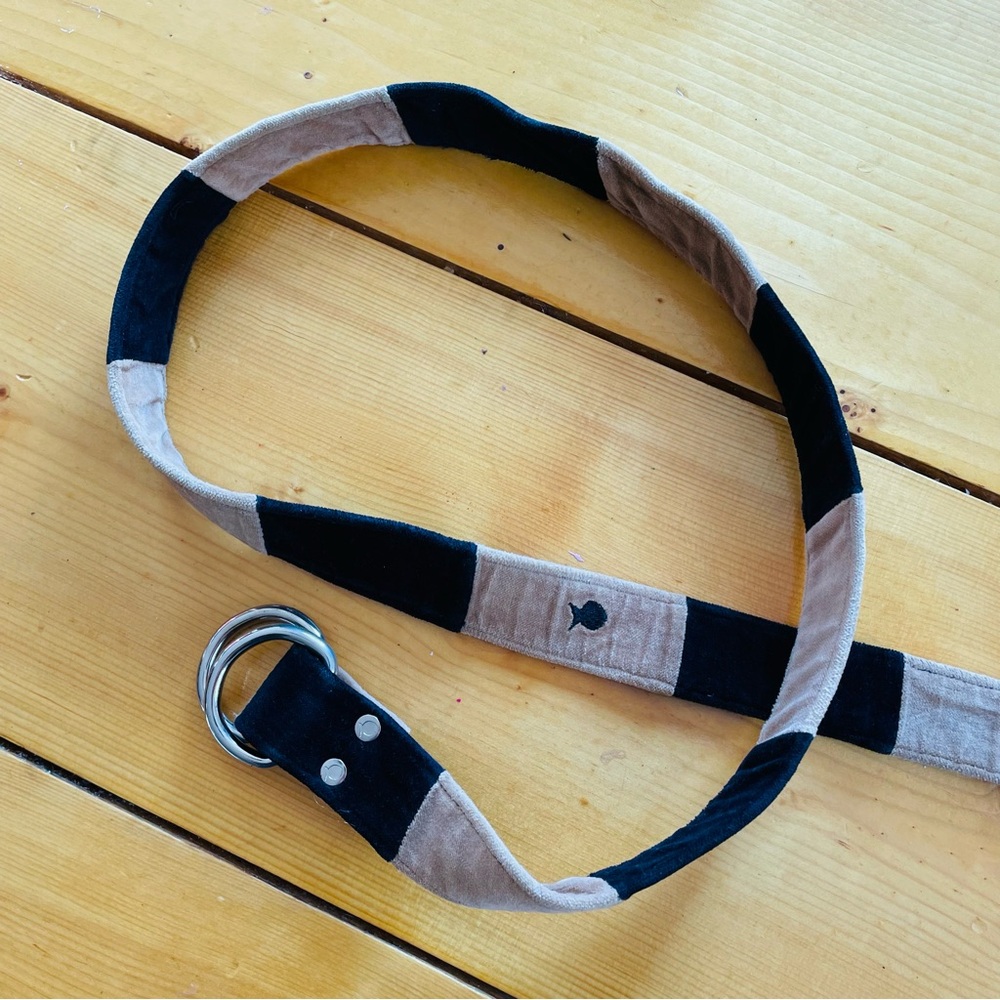 Vintage Velvet Patchwork D-Ring Belt Black & Tan Fish Design Unisex Adult